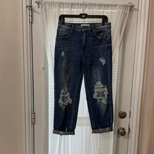 Casual Distressed Boyfriend Jeans in Dark Blue